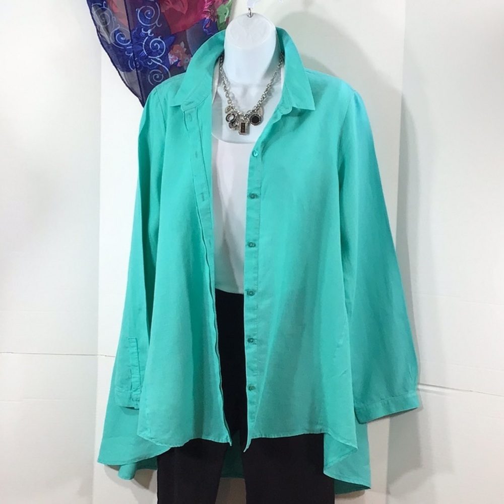 Eileen Fisher classic collar Irish linen shirt M